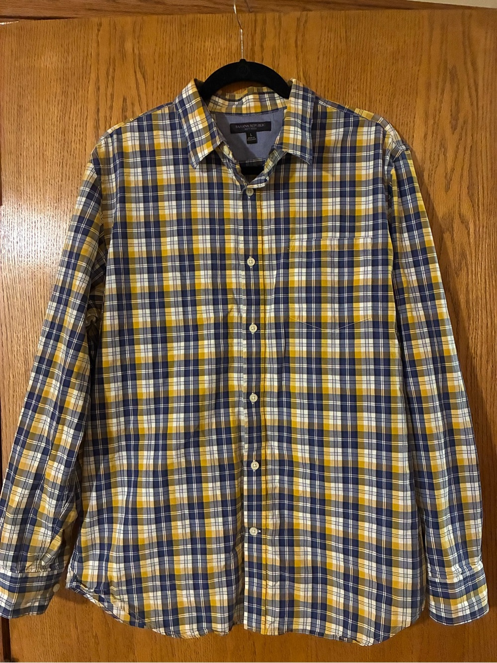 Banana Republic Yellow and Blue Plaid Button-Down Shirt